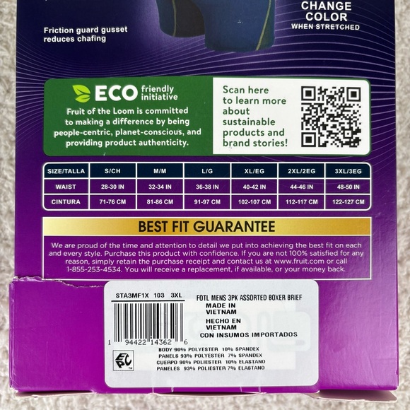 Fruit of The Loom Boxer Briefs Mens 3XL 48-50" Max Flex Zones Wicking‎ Support - Picture 11 of 11